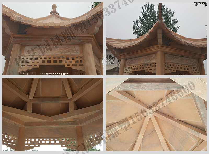 中式大理石涼亭，石雕六角亭子細(xì)節(jié)圖，定制中式景觀涼亭