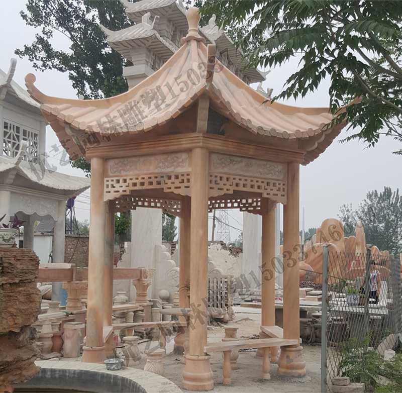 中式大理石涼亭，石雕景觀亭子，石雕六角亭子廠家