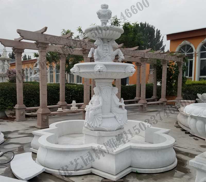 大理石噴泉，歐式人物動物噴泉，室外景觀噴泉定制