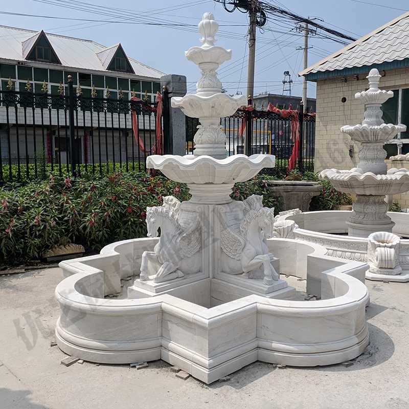 景觀雕塑定制，石雕噴泉廠家，歐式白馬石雕噴泉