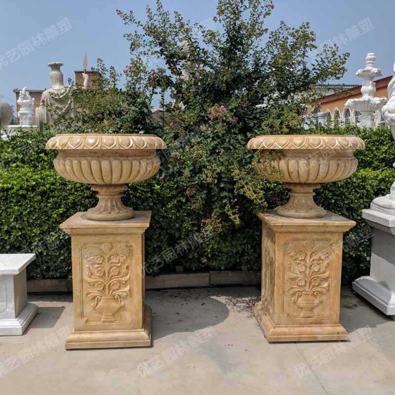 石雕景觀花盆，花園石材花缽